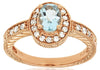 1.03CT DIAMOND & AAA AQUAMARINE 14KT ROSE GOLD 3D OVAL & ROUND ENGAGEMENT RING