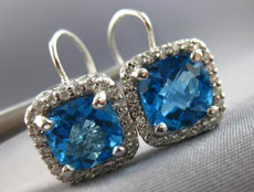 LARGE 6.62CT DIAMOND & AAA BLUE TOPAZ 14KT WHITE GOLD LEVERBACK HANGING EARRINGS