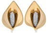 ESTATE .36CT DIAMOND 18KT 2 TONE GOLD 3D TULIP FLOWER CLIP ON HANGING EARRINGS