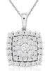 LARGE 1CT DIAMOND 14KT WHITE GOLD 3D ROUND CLUSTER HALO FLORAL FLOATING PENDANT