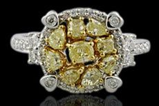 1.24CT WHITE & FANCY YELLOW DIAMOND 18KT 2 TONE GOLD MULTI SHAPE HEART LOVE RING