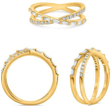 .41CT DIAMOND 14K YELLOW GOLD 3D ROUND & BAGUETTE CRISS CROSS INFINITY LOVE RING
