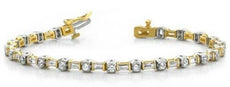 2.95CT DIAMOND 14KT 2 TONE GOLD 3D CLASSIC ROUND & BAGUETTE LOVE TENNIS BRACELET
