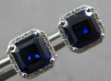 2.49CT DIAMOND & AAA SAPPHIRE 14KT WHITE GOLD EMERALD CUT & ROUND STUD EARRINGS