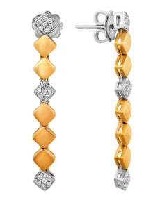 ESTATE .26CT DIAMOND 18KT TWO TONE GOLD 3D CLUSTER GEOMETRICAL HANGING EARRINGS