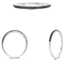 .17CT BLACK DIAMOND 14KT WHITE GOLD 3D ROUND 4 PRONG SEMI ETERNITY WEDDING RING