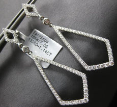 ESTATE LARGE 1.14CT DIAMOND 18KT WHITE GOLD ELONGATED TEAR DROP HANGING EARRINGS