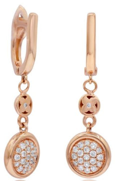 .34CT DIAMOND 18K ROSE GOLD 3D ROUND PAVE CIRCULAR ETOLIE LEVERBACK FUN EARRINGS