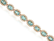 5.7CT DIAMOND & AAA AQUAMARINE 14K ROSE GOLD OVAL & ROUND FLOWER TENNIS BRACELET
