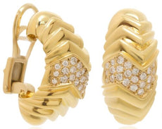 WIDE 1.50CT DIAMOND 18KT YELLOW GOLD MULTI ROW CHANNEL CLIP ON HANGING EARRINGS