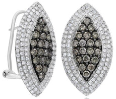 1.99CT WHITE & CHOCOLATE FANCY DIAMOND 14KT WHITE GOLD 3D CLUSTER HALO EARRINGS