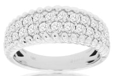 1.0CT DIAMOND & AAA EMERALD 14KT WHITE GOLD 2 ROW PAVE WEDDING ANNIVERSARY RING