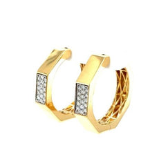 ESTATE .51CT DIAMOND 18KT 2 TONE GOLD 3D CLASSIC OCTAGON HOOP HANGING EARRINGS