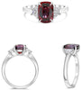 3.48CT DIAMOND & AAA RUBY PLATINUM CUSHION & TRAPEZOID 3 STONE ENGAGEMENT RING