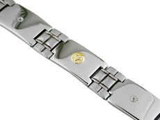 ESTATE .02CT DIAMOND 14KT YELLOW GOLD & STAINLESS STEEL 3D ETOILE MENS BRACELET