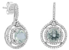 1.87CT DIAMOND & AAA GREEN AMETHYST 14KT WHITE GOLD DOUBLE HALO FLORAL EARRINGS