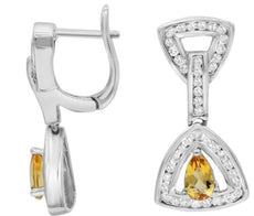 .78CT DIAMOND & AAA CITRINE 14KT WHITE GOLD PEAR SHAPE & ROUND HANGING EARRINGS
