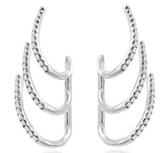 ESTATE .42CT DIAMOND 14KT WHITE GOLD 3D 3 ROW EAR CLIMBER FUN HANGING EARRINGS