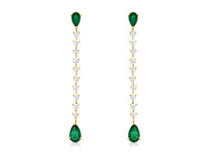 1.78CT DIAMOND & AAA EMERALD 14KT YELLOW GOLD PEAR SHAPE DROP HANGING EARRINGS