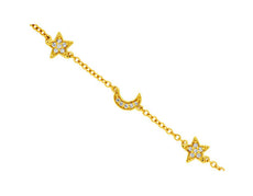 ESTATE .10CT DIAMOND 14KT YELLOW GOLD 3D STAR & MOON BY THE YARD LOVE BRACELET