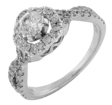1.0CT DIAMOND 14KT WHITE GOLD 3D ROUND HALO CRISS CROSS FILIGREE ENGAGEMENT RING