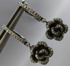 ESTATE .50CT DIAMOND 14KT BLACK GOLD 3D CLASSIC FLOWER ROSE FUN HANGING EARRINGS