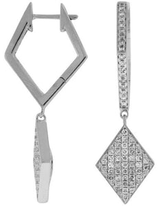 .90CT DIAMOND 14KT WHITE GOLD 3D ROUND PAVE GEOMETRICAL HUGGIE HANGING EARRINGS