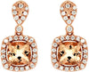 2.12CT DIAMOND & AAA MORGANITE 14KT ROSE GOLD 3D CUSHION & ROUND SQUARE EARRINGS