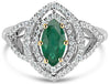 1.05CT DIAMOND & AAA EMERALD 18K 2 TONE GOLD 3D MARQUISE & ROUND ENGAGEMENT RING