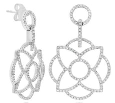ESTATE .92CT DIAMOND 14KT WHITE GOLD 3D FLOWER CIRCULAR FUN HANGING EARRINGS