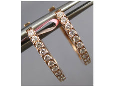 ESTATE .26CT DIAMOND 14K YELLOW GOLD 3D CLASSIC 2mm OVAL HUGGIE HANGING EARRINGS