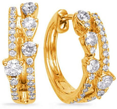 .51CT DIAMOND 14KT YELLOW GOLD 3D TWO ROW ROUND PEAR SHAPE HOOP HANGING EARRINGS