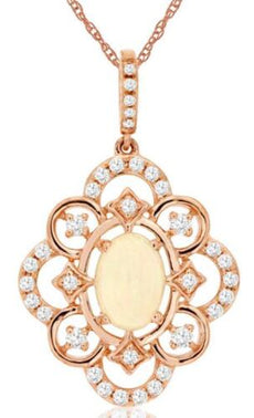 .74CT DIAMOND 14KT ROSE GOLD OVAL & ROUND OPEN FILIGREE FLOWER FLOATING PENDANT