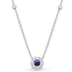 1.27CT DIAMOND & AAA SAPPHIRE 14K WHITE GOLD 3D FLOWER BY THE YARD LOVE NECKLACE