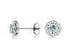 ESTATE .85CT DIAMOND & AAA AQUAMARINE 14KT WHITE GOLD ROUND FLOWER STUD EARRINGS