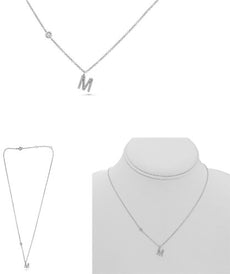 .12CT DIAMOND 14KT WHITE GOLD ROUND INITIAL M SOLITAIRE BY THE YARD FUN NECKLACE