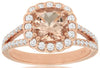 LARGE 2CT DIAMOND & AAA MORAGNITE 14KT ROSE GOLD CUSHION FLOWER ENGAGEMENT RING