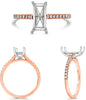 ESTATE .25CT DIAMOND 14KT WHITE & ROSE GOLD EMERALD CUT & ROUND SEMI MOUNT RING