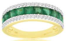 1.90CT DIAMOND & AAA EMERALD 14KT YELLOW GOLD PRINCESS CHANNEL ANNIVERSARY RING