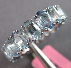 7.79CT AAA AQUAMARINE 14KT WHITE GOLD 3D CLASSIC OVAL ETERNITY ANNIVERSARY RING