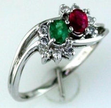 .60CT DIAMOND & AAA EMERALD & AAA RUBY 14KT WHITE GOLD 3D OVAL & ROUND FUN RING