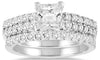 1.80CT DIAMOND 14KT WHITE GOLD 3D PRINCESS CUT & ROUND CLASSIC WEDDING RING SET
