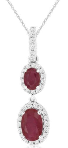 .92CT DIAMOND & AAA RUBY 14KT WHITE GOLD 3D OVAL & ROUND GRADUATING FUN PENDANT