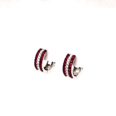 .67CT DIAMOND & AAA RUBY 18KT WHITE GOLD 3D 3 ROW HUGGIE HOOP HANGING EARRINGS
