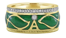 .31CT DIAMOND & GREEN ENAMEL 18KT TWO TONE GOLD A INITAL ETOILE ANNIVERSARY RING