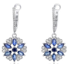 1.78CT DIAMOND & AAA SAPPHIRE 14K WHITE GOLD ROUND & MARQUISE LEVERBACK EARRINGS