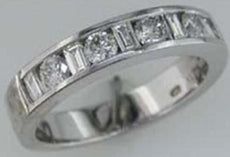 .86CT DIAMOND 14KT WHITE GOLD ROUND & BAGUETTE CHANNEL WEDDING ANNIVERSARY RING