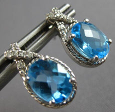 2.26CT DIAMOND & AAA BLUE TOPAZ 14KT WHITE GOLD OVAL & ROUND X HANGING EARRINGS