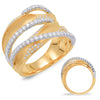LARGE .71CT DIAMOND 14KT YELLOW & WHITE GOLD 3D MULTI ROW CRISS CROSS LEAF RING