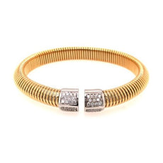 .54CT DIAMOND 18K 2 TONE GOLD DOUBLE PYRAMID SNAKE FLEXIBLE CUFF BANGLE BRACELET